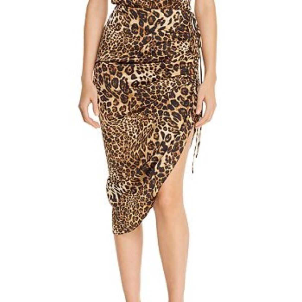 BB DAKOTA Ruched Drawstring Leopard Print Skirt